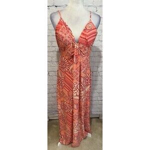 Ambrielle coral pink floral maxi dress adjustable straps Size Large